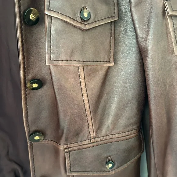 Tory Burch brown leather Sgt Pepper jacket size 6 - Picture 3 of 12